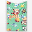 Space Dog Bear Astronaut Rockets Planets Seamless Green Background  Personalised Custom Name Super Soft Fleece Blanket Bed Sofa Throw