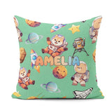 Custom Name Space Dog Bear Astronaut Rockets Seamless Background Square Filled Cushion Throw Pillow Sofa Bed Home Decor Zip Washable UK Made