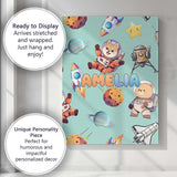 Personalised Name Space Dog Bear Astronaut Custom  Unique Gift Idea Elegant Feature Canvas Wall Art Print Decor Picture Ready to Hang