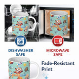 Personalized Custom Name Space Dog Bear Astronaut Rockets Planets Seamless Teal Background 11oz Ceramic Coffee Tea Mug White Large Handle