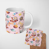 Personalized Custom Name Space Dog Bear Astronaut Rockets Planets Seamless Soft Pink 11oz Ceramic Coffee Tea Mug White Large Handle