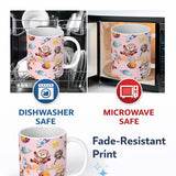 Personalized Custom Name Space Dog Bear Astronaut Rockets Planets Seamless Soft Pink 11oz Ceramic Coffee Tea Mug White Large Handle