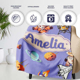 Space Dog Bear Astronaut Rockets Planets Seamless Lavender  Personalised Custom Name Super Soft Fleece Blanket Bed Sofa Throw
