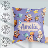 Custom Name Dog Bear Astronaut Rockets Planets Seamless Lavender Square Filled Cushion Throw Pillow Sofa Bed Home Decor Zip Washable UK Made