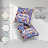 Custom Name Dog Bear Astronaut Rockets Planets Seamless Lavender Square Filled Cushion Throw Pillow Sofa Bed Home Decor Zip Washable UK Made