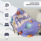 Space Dog Bear Astronaut Rockets Planets Seamless Lavender  Personalised Custom Name Super Soft Fleece Blanket Bed Sofa Throw