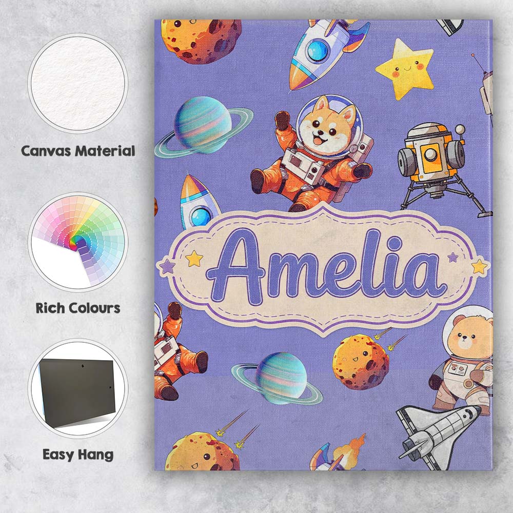 Personalised Name Space Dog Bear Astronaut Custom  Unique Gift Idea Elegant Feature Canvas Wall Art Print Decor Picture Ready to Hang