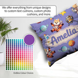 Custom Name Dog Bear Astronaut Rockets Planets Seamless Lavender Square Filled Cushion Throw Pillow Sofa Bed Home Decor Zip Washable UK Made