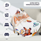Space Dog Bear Astronaut Rockets Planets Seamless Light Grey  Personalised Custom Name Super Soft Fleece Blanket Bed Sofa Throw
