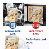 Personalized Custom Name Space Dog Bear Astronaut Rockets Planets Seamless Yellow Background 11oz Ceramic Coffee Tea Mug White Large Handle