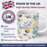 Personalized Custom Name Space Bunny Cat Astronaut Rockets Planets Seamless Beige Background 11oz Ceramic Coffee Tea Mug White Large Handle