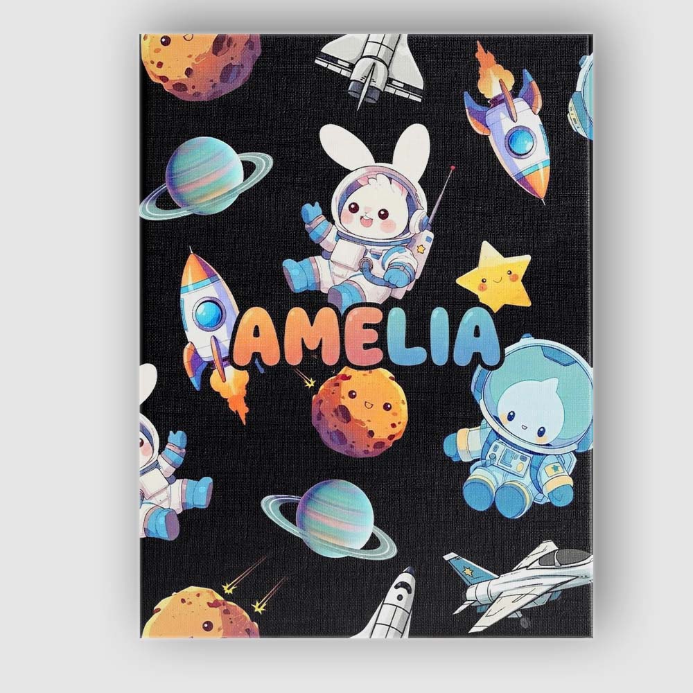 Personalised Name Space Bunny Cat Astronaut Custom  Bespoke Interior Contemporary Canvas Wall Art Print Decor Picture Ready to Hang