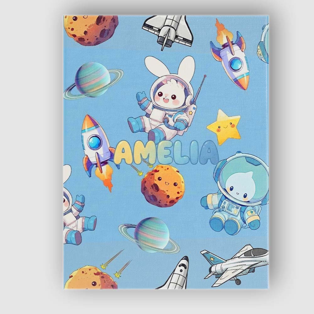 Personalised Name Space Bunny Cat Astronaut Custom  Bespoke Interior Contemporary Canvas Wall Art Print Decor Picture Ready to Hang