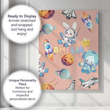 Personalised Name Space Bunny Cat Astronaut Custom  Bespoke Interior Contemporary Canvas Wall Art Print Decor Picture Ready to Hang