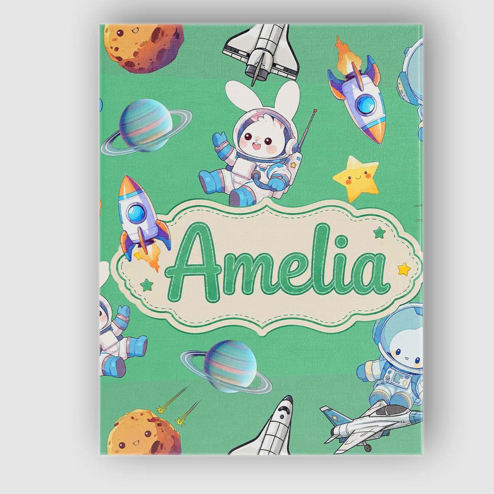 Personalised Name Space Bunny Cat Astronaut Custom  Bespoke Interior Contemporary Canvas Wall Art Print Decor Picture Ready to Hang