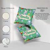 Custom Name Space Bunny Astronaut Rockets Planets Seamless Green Square Filled Cushion Throw Pillow Sofa Bed Home Decor Zip Washable UK Made