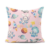 Custom Name Space Bunny Cat Astronaut Rockets Planets Background Square Filled Cushion Throw Pillow Sofa Bed Home Decor Zip Washable UK Made