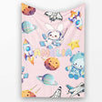 Space Bunny Cat Astronaut Rockets Planets Seamless Pink Background  Personalised Custom Name Super Soft Fleece Blanket Bed Sofa Throw