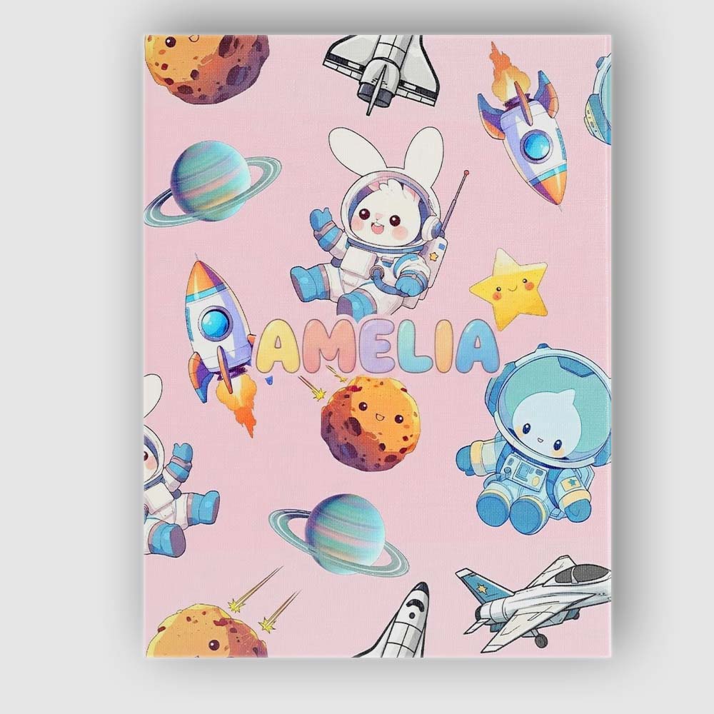 Personalised Name Space Bunny Cat Astronaut Custom  Bespoke Interior Contemporary Canvas Wall Art Print Decor Picture Ready to Hang