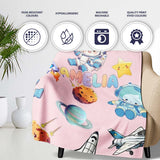 Space Bunny Cat Astronaut Rockets Planets Seamless Pink Background  Personalised Custom Name Super Soft Fleece Blanket Bed Sofa Throw