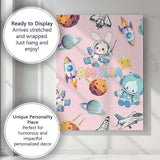 Personalised Name Space Bunny Cat Astronaut Custom  Bespoke Interior Contemporary Canvas Wall Art Print Decor Picture Ready to Hang
