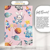 Space Bunny Cat Astronaut Rockets Planets Seamless Pink Background  Personalised Custom Name Super Soft Fleece Blanket Bed Sofa Throw