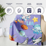 Space Bunny Cat Astronaut Rockets Planets Seamless Purple  Personalised Custom Name Super Soft Fleece Blanket Bed Sofa Throw