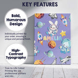 Personalised Name Space Bunny Cat Astronaut Custom  Bespoke Interior Contemporary Canvas Wall Art Print Decor Picture Ready to Hang