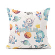 Custom Name Space Bunny Rockets Planets Seamless Grey Background Square Filled Cushion Throw Pillow Sofa Bed Home Decor Zip Washable UK Made