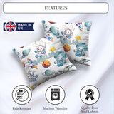 Custom Name Space Bunny Rockets Planets Seamless Grey Background Square Filled Cushion Throw Pillow Sofa Bed Home Decor Zip Washable UK Made