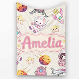 Space Cat Astronaut Girl Rockets Stars Seamless Cream Background  Personalised Custom Name Super Soft Fleece Blanket Bed Sofa Throw
