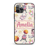 Space Cat Astronaut Girl Rockets Stars Seamless Custom Name Protective Phone Case Mobile Cover Durable Everyday Smartphone Shock Resistant