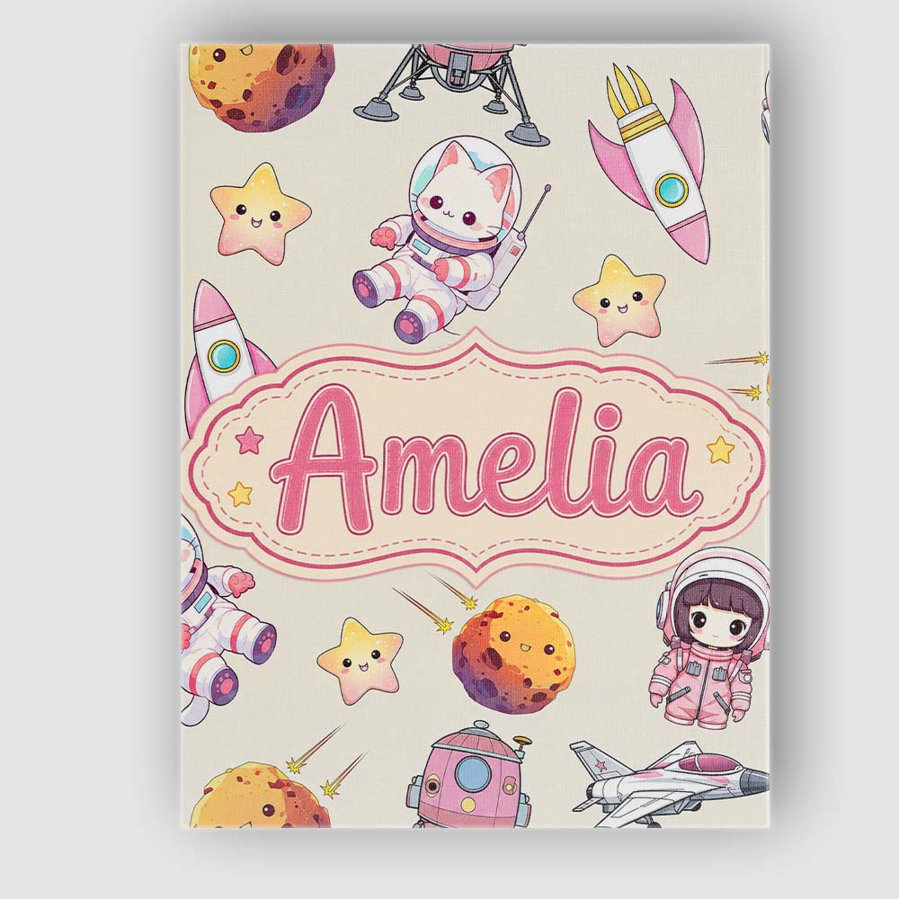 Personalised Name Space Cat Astronaut Girl Custom  Unique Gift Idea Elegant Feature Canvas Wall Art Print Decor Picture Ready to Hang