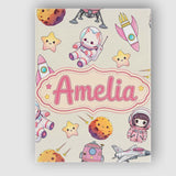 Personalised Name Space Cat Astronaut Girl Custom  Unique Gift Idea Elegant Feature Canvas Wall Art Print Decor Picture Ready to Hang