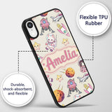 Space Cat Astronaut Girl Rockets Stars Seamless Custom Name Protective Phone Case Mobile Cover Durable Everyday Smartphone Shock Resistant