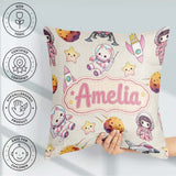 Custom Name Space Cat Astronaut Girl Rockets Seamless Background Square Filled Cushion Throw Pillow Sofa Bed Home Decor Zip Washable UK Made