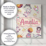 Personalised Name Space Cat Astronaut Girl Custom  Unique Gift Idea Elegant Feature Canvas Wall Art Print Decor Picture Ready to Hang