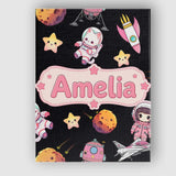 Personalised Name Space Cat Astronaut Girl Custom  Unique Gift Idea Elegant Feature Canvas Wall Art Print Decor Picture Ready to Hang