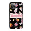 Space Cat Astronaut Girl Rockets Stars Seamless Custom Name Protective Phone Case Mobile Cover Durable Everyday Smartphone Shock Resistant