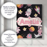 Personalised Name Space Cat Astronaut Girl Custom  Unique Gift Idea Elegant Feature Canvas Wall Art Print Decor Picture Ready to Hang