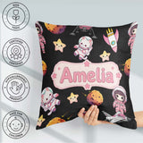 Custom Name Space Cat Astronaut Girl Rockets Seamless Background Square Filled Cushion Throw Pillow Sofa Bed Home Decor Zip Washable UK Made