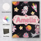 Personalised Name Space Cat Astronaut Girl Custom  Unique Gift Idea Elegant Feature Canvas Wall Art Print Decor Picture Ready to Hang