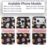 Space Cat Astronaut Girl Rockets Stars Seamless Custom Name Protective Phone Case Mobile Cover Durable Everyday Smartphone Shock Resistant