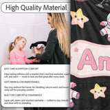 Space Cat Astronaut Girl Rockets Stars Seamless Black Background  Personalised Custom Name Super Soft Fleece Blanket Bed Sofa Throw