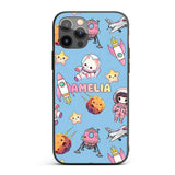 Space Cat Astronaut Girl Rockets Stars Seamless Custom Name Protective Phone Case Mobile Cover Durable Everyday Smartphone Shock Resistant