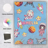 Personalised Name Space Cat Astronaut Girl Custom  Unique Gift Idea Elegant Feature Canvas Wall Art Print Decor Picture Ready to Hang