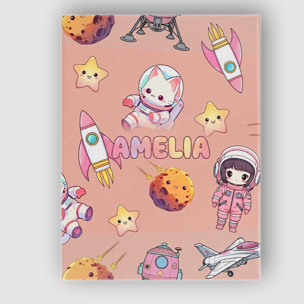 Personalised Name Space Cat Astronaut Girl Custom  Unique Gift Idea Elegant Feature Canvas Wall Art Print Decor Picture Ready to Hang