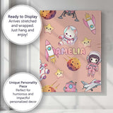 Personalised Name Space Cat Astronaut Girl Custom  Unique Gift Idea Elegant Feature Canvas Wall Art Print Decor Picture Ready to Hang
