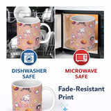Personalized Custom Name Space Cat Astronaut Girl Rockets Stars Seamless Peach Background 11oz Ceramic Coffee Tea Mug White Large Handle