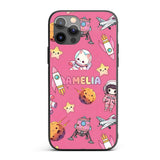 Space Cat Astronaut Girl Rockets Stars Seamless Custom Name Protective Phone Case Mobile Cover Durable Everyday Smartphone Shock Resistant